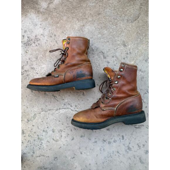 Vintage Justin 762 Brown Leather Lace-Up Original Work Kiltie Boots size 7.5 C - Picture 7 of 16